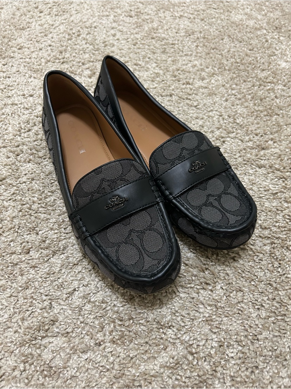 Coach Black Signature Canvas Penny Loafers - Women's